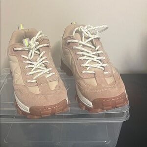 Beige Suede & Leather Chunky Lace-Up Sneakers